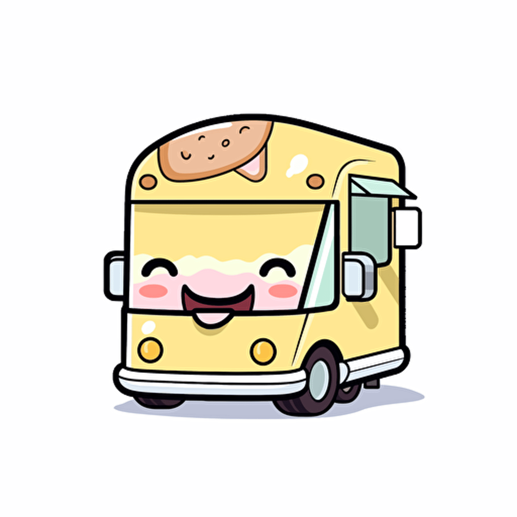 cute smiling anime style food truck sticker vector white background