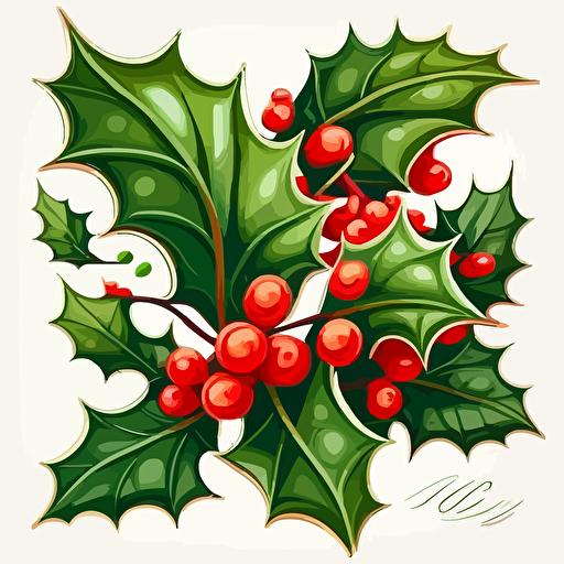 holly flowers, vector illustration style, no gradients, 90s cartoon style, white background