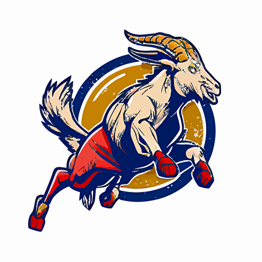 A goat who plays for the National Football League team, kicking an oblong football, sports logo style, white background, vector