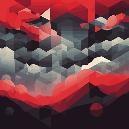 minimalist, vectorized, black and red colors, print layer , delicacy, elegant, polygon smooth clouds small and big