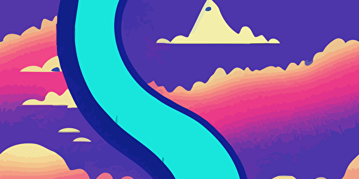 a cartoon vector style illustration of the loch ness monster, bright neon 80s inspired colours, paper texture with grain