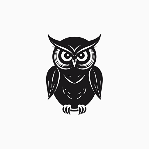 Owl, logo, black color, in the style of minimalist, vector, minimalist, icon, simple, logo technique, comic vector illustration style, flat design, minimalist icon, flat, adobe illustrator, white background