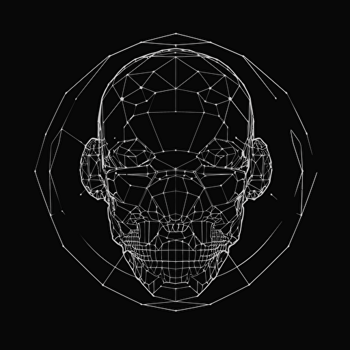 Sacred geometry, Banksy style, black background, large closed shapes, fantasy roboter, white space to fill, abstract, artistic, pen outline, white background, very simple, full field of view, centre, minimalistic logo vector art , simple flat vector logo