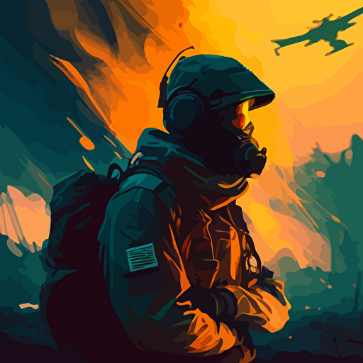 a ukranian soldier looking friendly, empathic in energetic atmosphere. volumetric lighting, vector art, inspired by Cyril Rolando, nuclear art, painted by andreas rocha, concept art design illustration