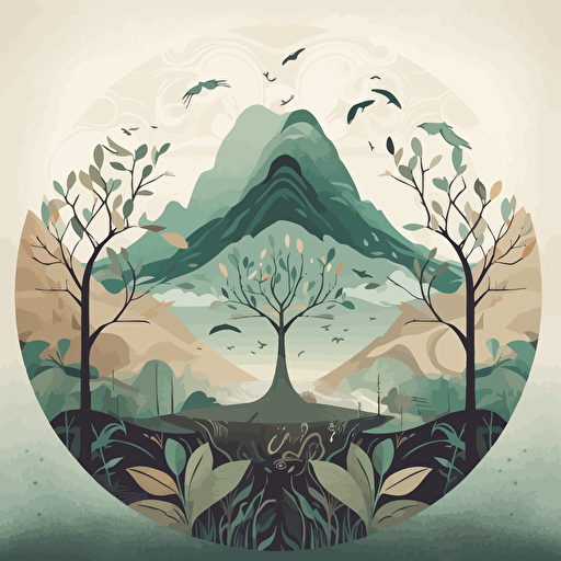 A mesmerizing logo for Amalur Project, nestled in the heart of the Aldudes valley, showcasing holistic retreats, yoga, sound therapy, and creative workshops, incorporating elements of mountains, rivers, trees, and life tree motifs, earthy and soothing colors, legible and aesthetically pleasing "Amalur Project" text, Minimalist logo, serene and tranquil atmosphere, Digital illustration, vector art,
