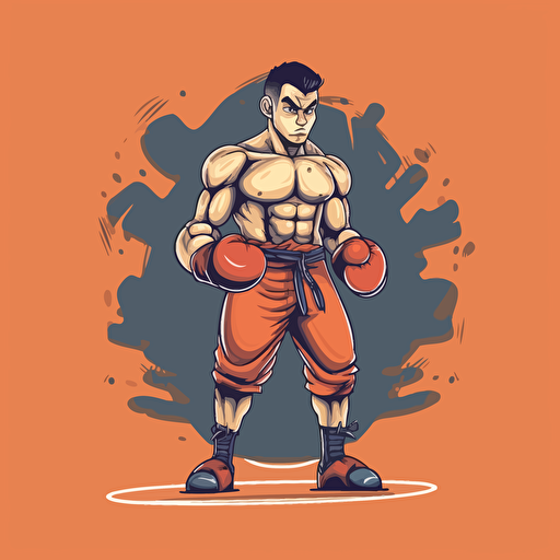 muay thai fighter, simple vector, fight, sixpack, boxing gloves, cartoon style
