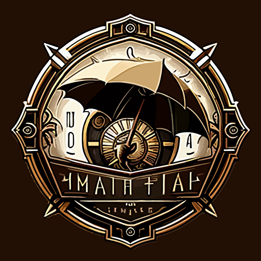 logo store men, horloge, vitesse, parapluie, art deco style. qualité vectorisé