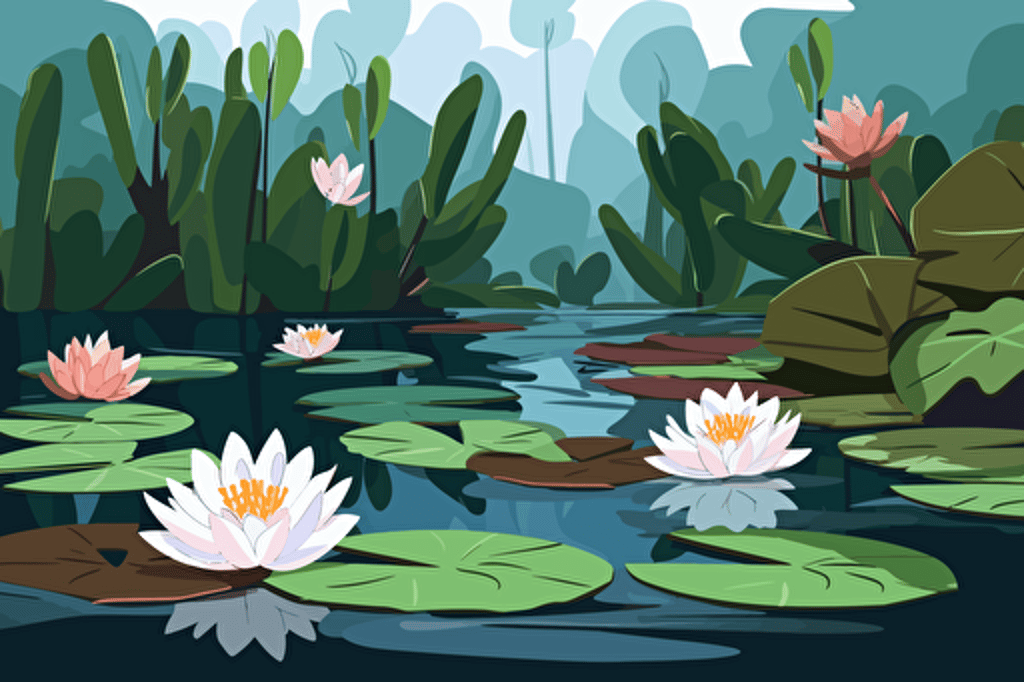 vector illustration of water lilies in a pond