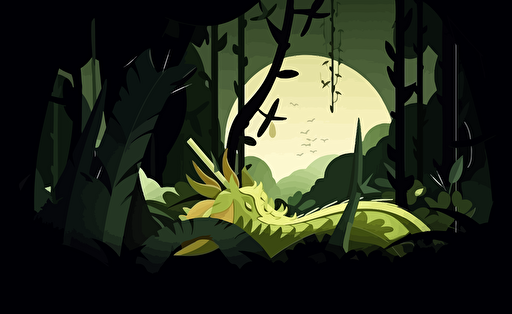 a dragon sleeping in the forest, fantasy, abstract, minimalist, vectorial