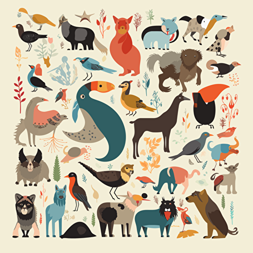 Animals in a collage, flat design, isolated, vector flat, PNG, SVG, vector illustration