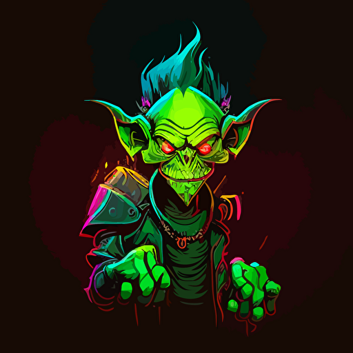 goblin with neon lights, vector logo, vector art, emblem, simple cartoon, 2d, no text