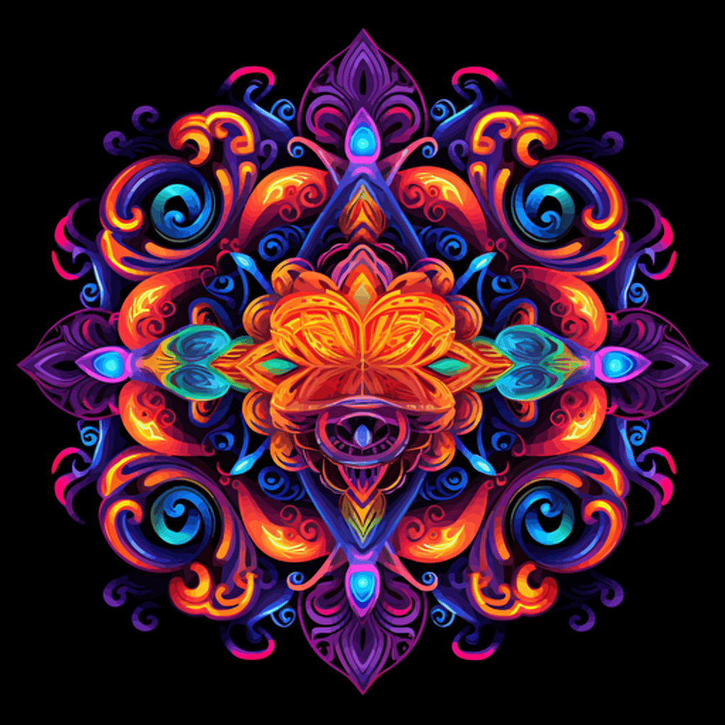 2d mandala made with alien faces uv colors vector style detailed