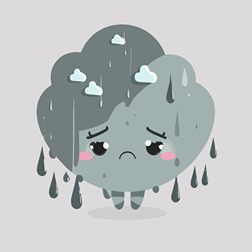 cute sad grey rain cloud kawaii style, vector clipart