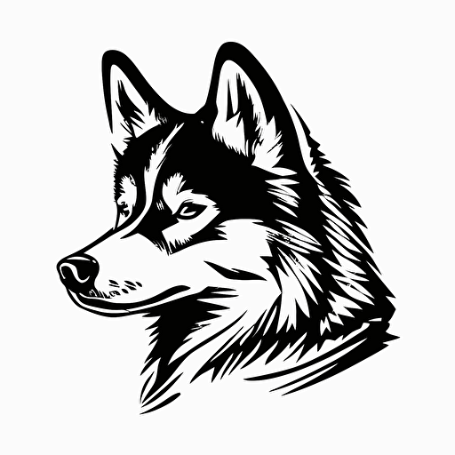 simple mascot iconic logo of a Siberian husky for a dog sled expedition, black vector on a white background