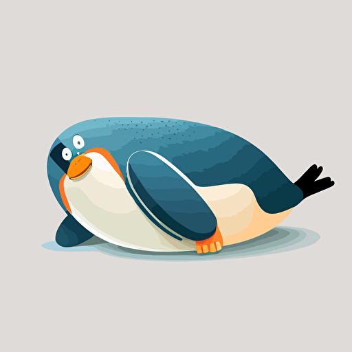Silly penguin vector sliding on its belly on a white background