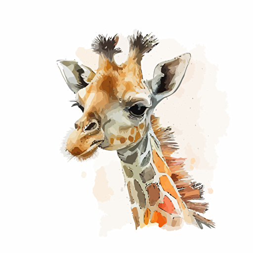 baby watercolor giraffe vector,comic style, white background