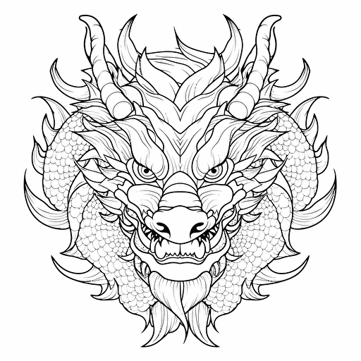head dragon Japanese style No Shadow Cartoon Coloring page Vector Simple