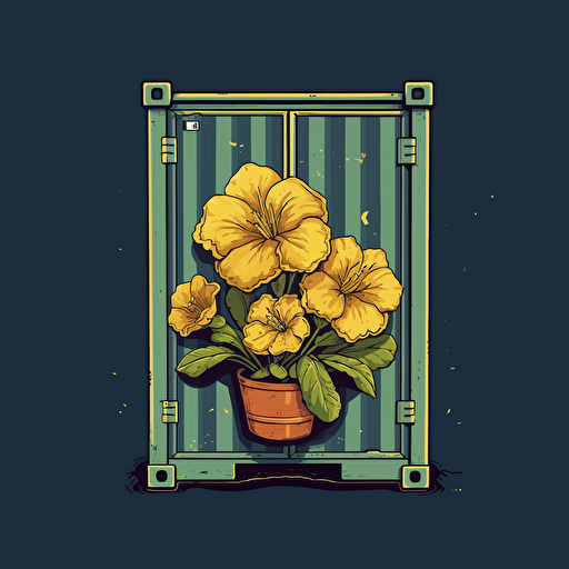 primrose flower, shipping container, self-storage, vector logo