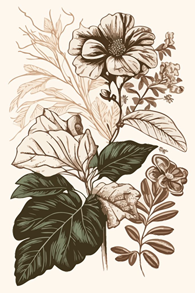 retro botantical illustration, vector, contour