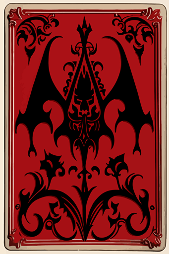 A card back, in the style of [Gothic], featuring [arched shapes], [deep red], [dark gray], and [stylized bats]. Drawn all the way to the edges with no background visible. The card back should have a unique design, with elements of symmetry and repetition, Flat with no shadow, no script, vertical symmetry, while still maintaining a cohesive look and feel. The overall design should evoke a sense of [spooky mystery], sophistication, and [gothic elegance], The final product should be high-quality, vector artwork, suitable for printing on the backs of standard playing cards.