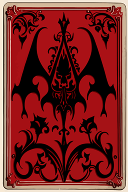 A card back, in the style of [Gothic], featuring [arched shapes], [deep red], [dark gray], and [stylized bats]. Drawn all the way to the edges with no background visible. The card back should have a unique design, with elements of symmetry and repetition, Flat with no shadow, no script, vertical symmetry, while still maintaining a cohesive look and feel. The overall design should evoke a sense of [spooky mystery], sophistication, and [gothic elegance], The final product should be high-quality, vector artwork, suitable for printing on the backs of standard playing cards.