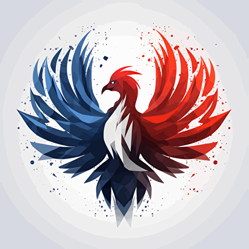 vector 2d logo sample symmetrical fenix, white,red and blue, in background white