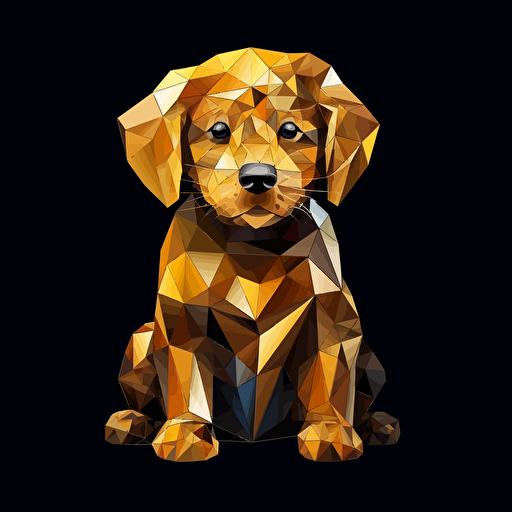 colorfull origami Golden Retriever puppy dog, vector art, black background