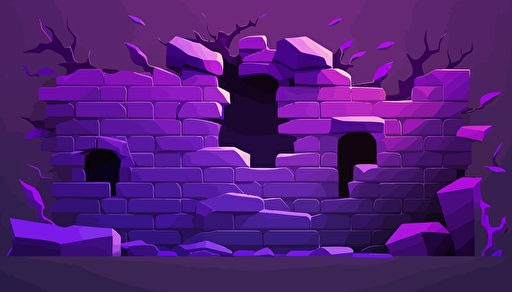 cartoon castle bricks in wall, made of purple gradients, eye catching, abstract, minimal, vector style, social media