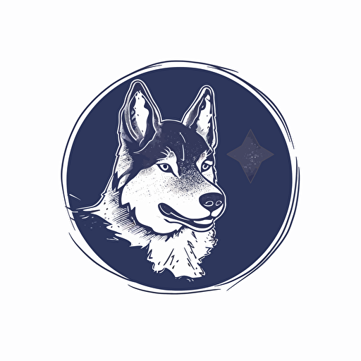 Logo, vector art of a husky, one line, logo style, black and white, white background, simplistic draw, map of france in the background, — v5