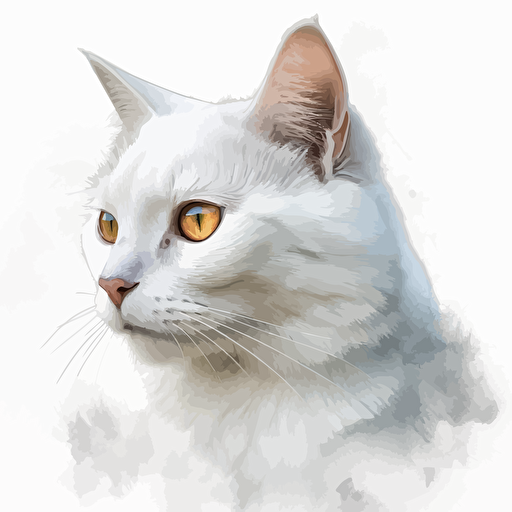 Persian::2 cat::2, White::3 background, color Pencil sketch by Leng Junm,head, big eyes, vector of a cute happy , smile,