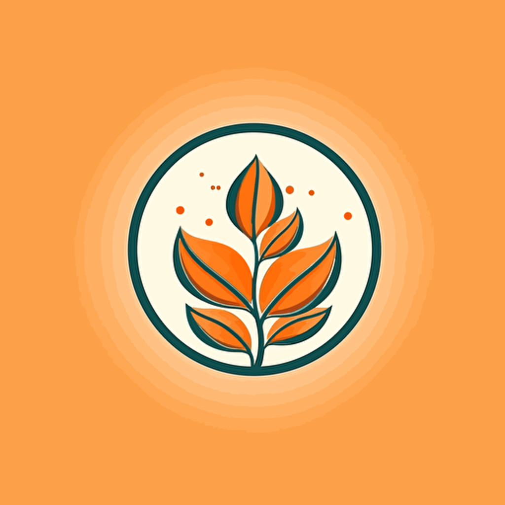 Round leaf simple logo with orange color, vector design