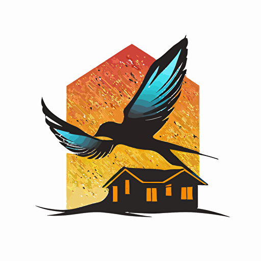 a swift flies over a house, logo, two colors, simple, vector image