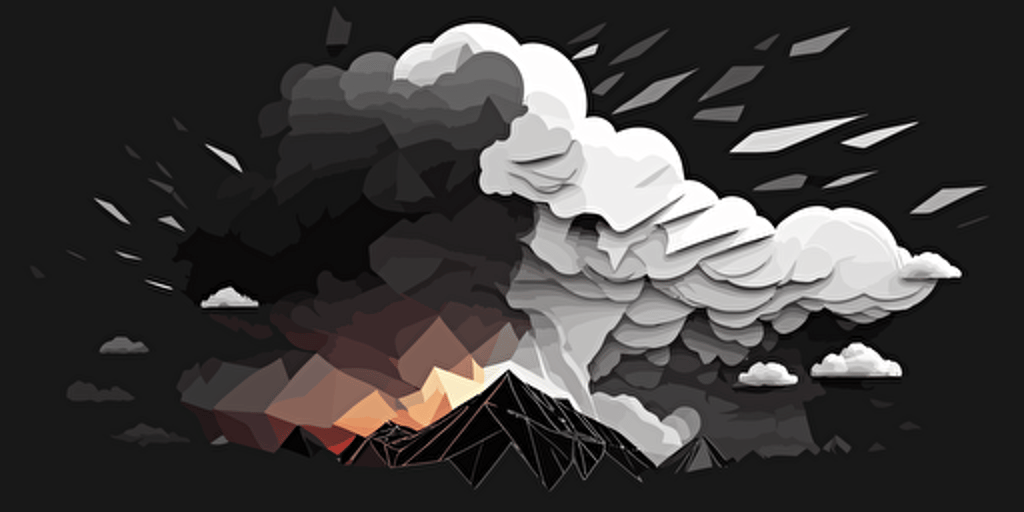 minimalist, vectorized, black and white colors, print layer , delicacy, elegant, polygon smooth cloud and fire