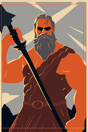 Serbian bearded man, muscled, holding sword, vector, minimalist poster