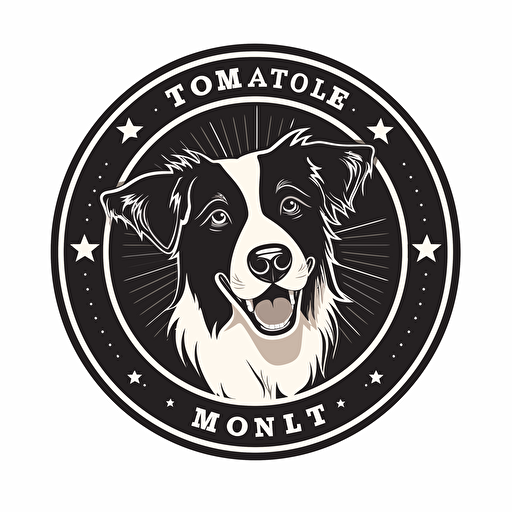 logo for a dog traning business with a big star in the middle and a border collie inside, vector