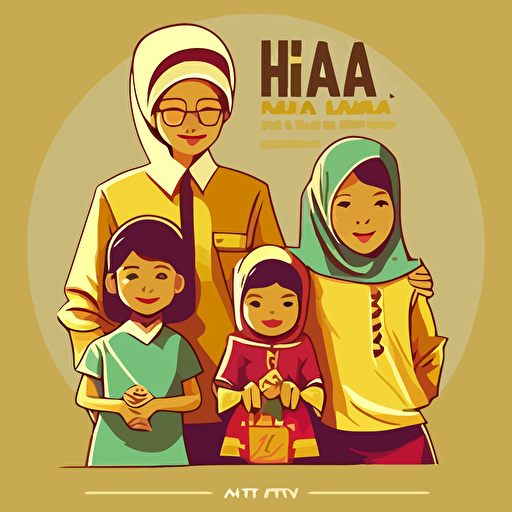 selamat hari raya with kids, vector art