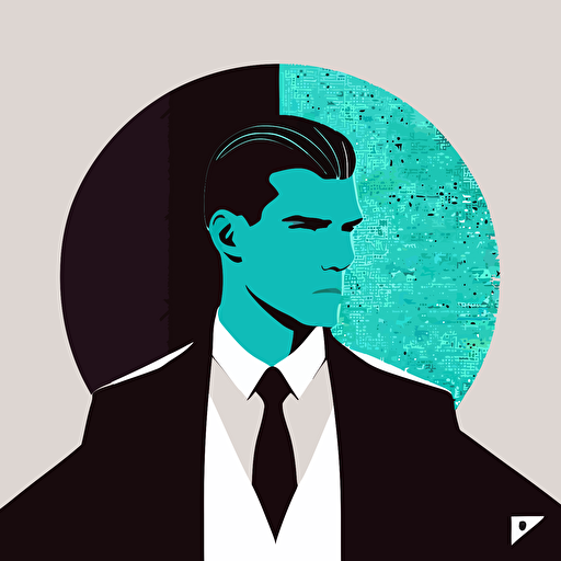 a minimalist poster of an unidentifiable man who is a cryptocureency broker in the style of futuristic, art deco, cryptocurrency, vector, minimalist