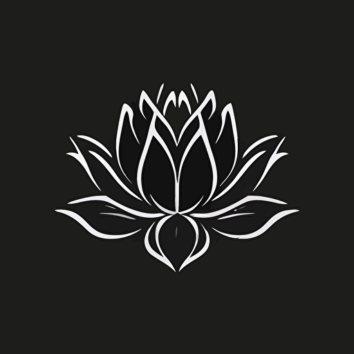 simple modern iconic logo of a lotus flower, white vector on black background