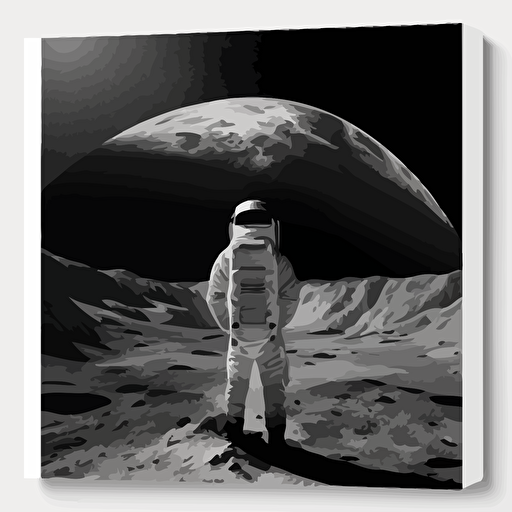 astronaut looking back on earth from the moon’s surface photorealism vector black and white