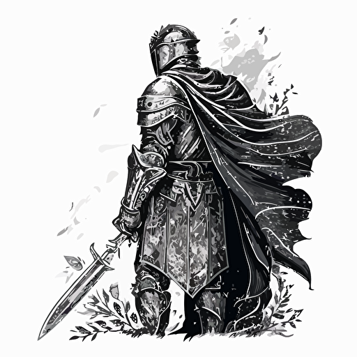 Man in armor and cape doodle vector ilustration black and white