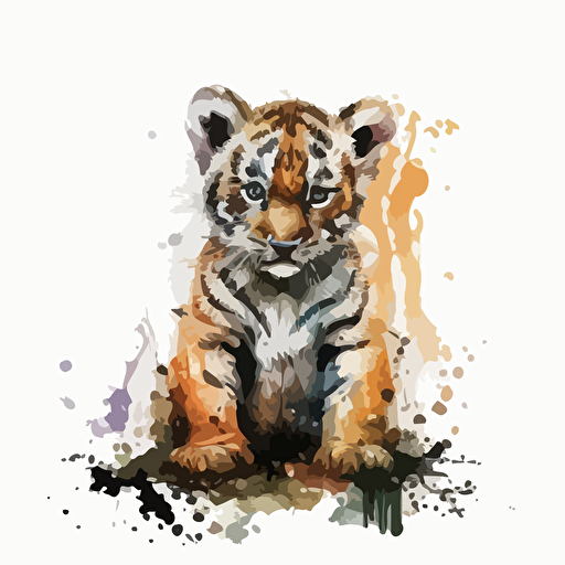 baby watercolor tiger vector,comic style, white background