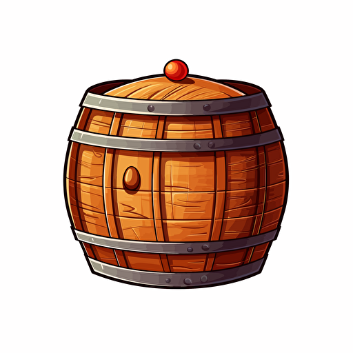 single barrel, simple forms, flatart, 2D vector style, cartoon, white background, side view