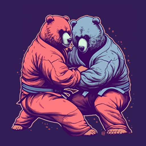 Bear smashing another bear in jiu jitsu, vector animation illustration, 4 colors limit, solid background, high resolution