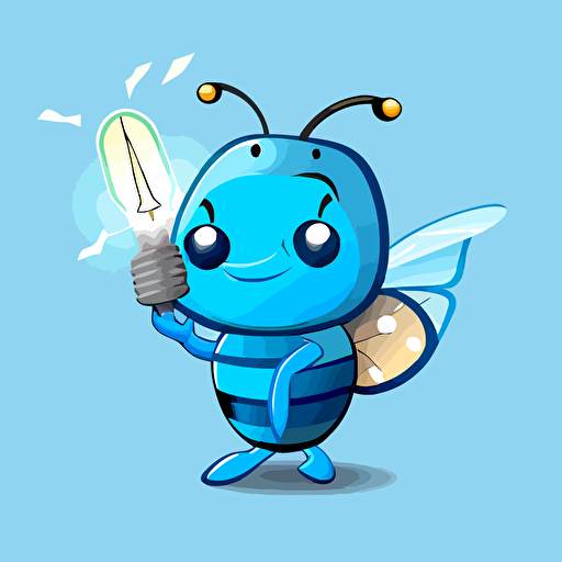 lightning bug mascot for education app, kid friendly, light blue accent color, vector art