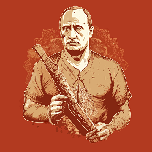 Putin torso in Obey theme, holding hammer, vector, highly detailed, gritty