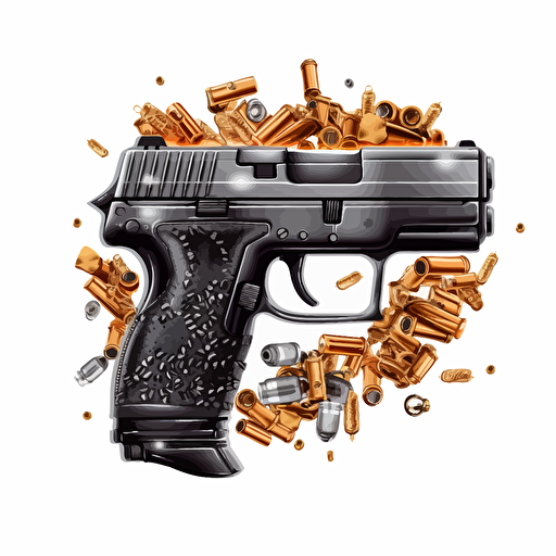 sony camera with a gun holster and grip on it surrounded by bullets, black vector, on white background