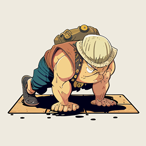 one piece doing push-ups, vector style, side view