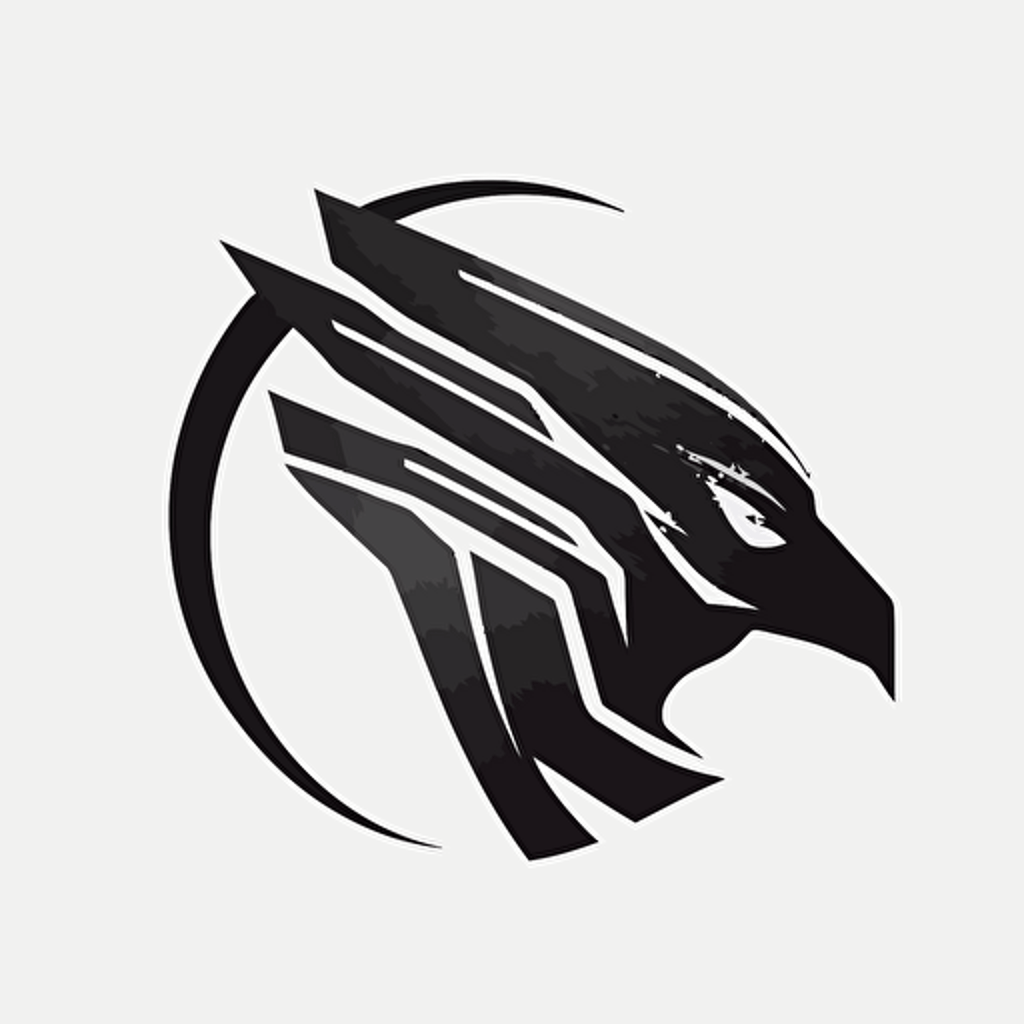 Minimalist, futuristic iconic logo of falcon, black vector, on white background