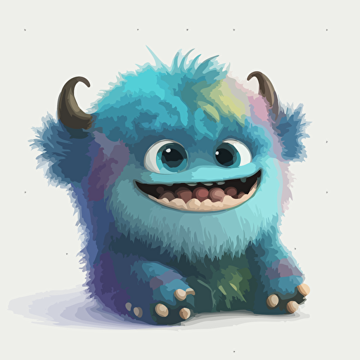 A gorgeus baby fur japanese monster, smiling, ukranian colors, white background, vector art , pixar style