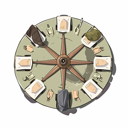 Minimalistic round war table in a logo style, include softness and unity, top view, vector, cartoon style, white background
